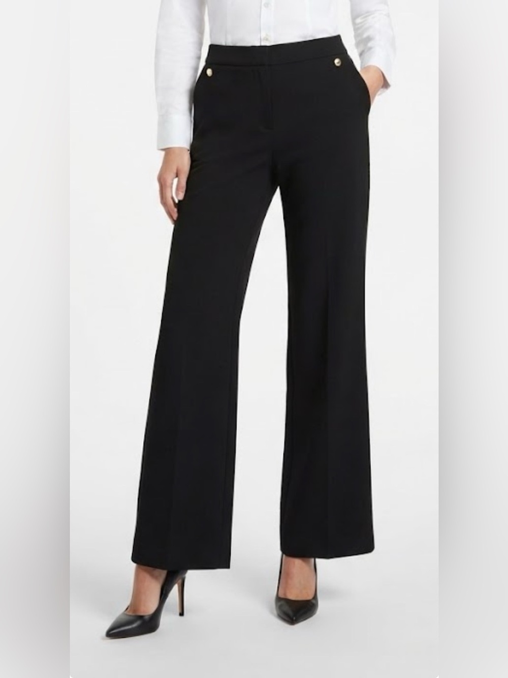 Calvin Klein Black High-Waist Wide-Leg Dress Pants